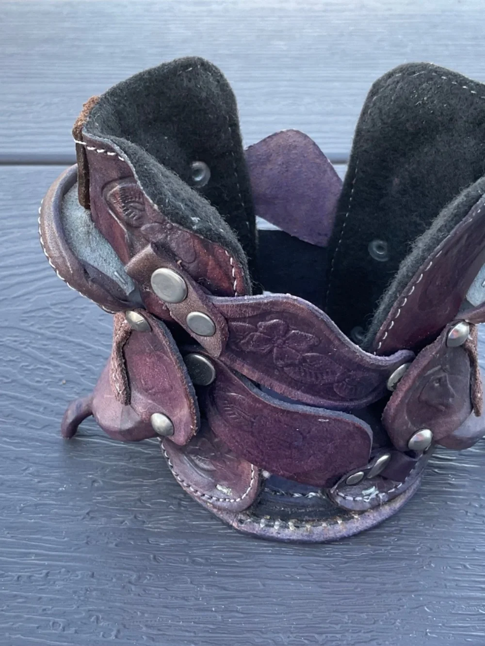 Leather Bottle Holder Western Saddles Vintage Tooled Brown Silver